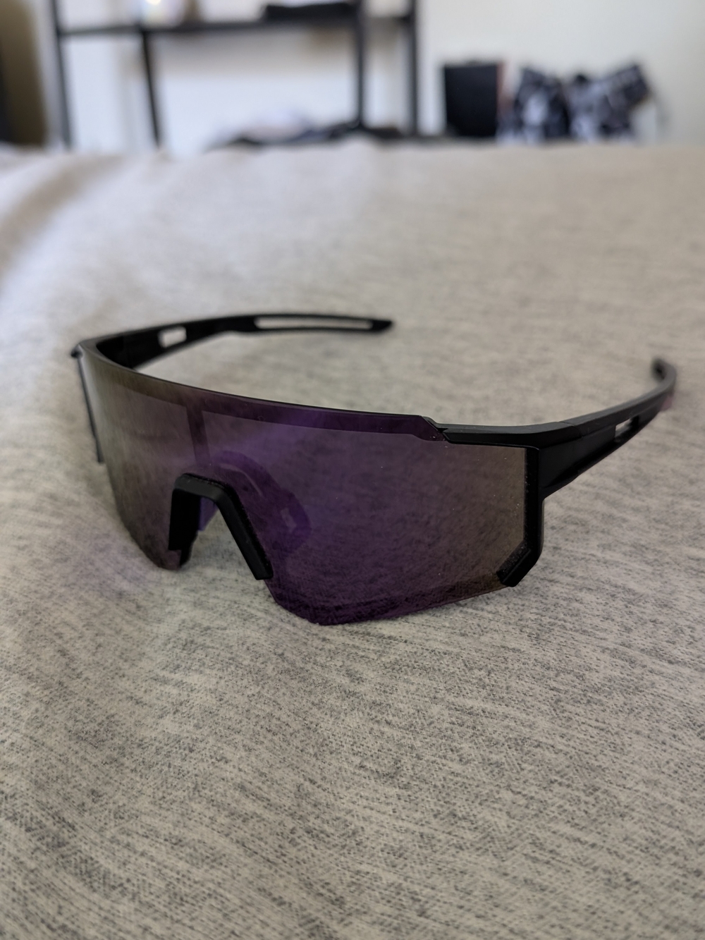 Sport Shield Sunglasses with Purple Lens